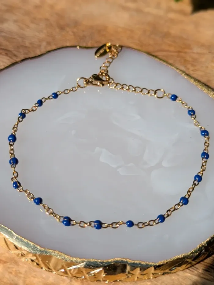 Bracelet en acier inoxydable doré perles bleues - photo numéro 3