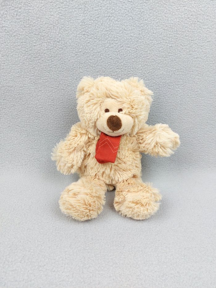 Peluche doudou ours beige marron clair écharpe rouge COTTON BLUE 24 cm TTBE
