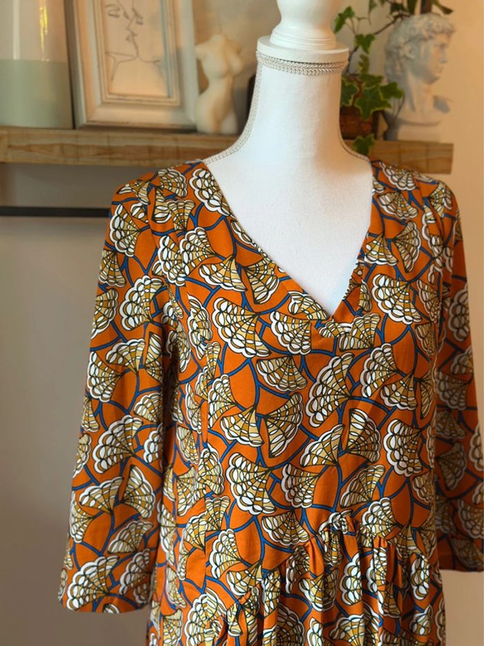 Robe fluide imprimé graphique orange Orféo – Taille S - photo numéro 3