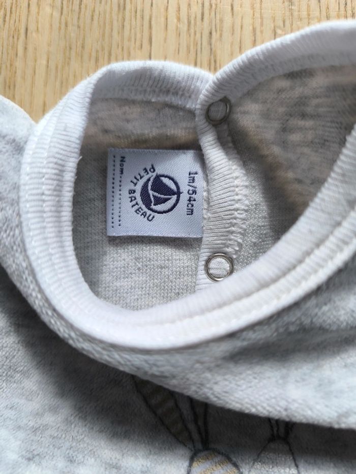 Pyjama en velours petit bateau gris chiné mixte/ taille 1 mois / 54 cm - photo numéro 4