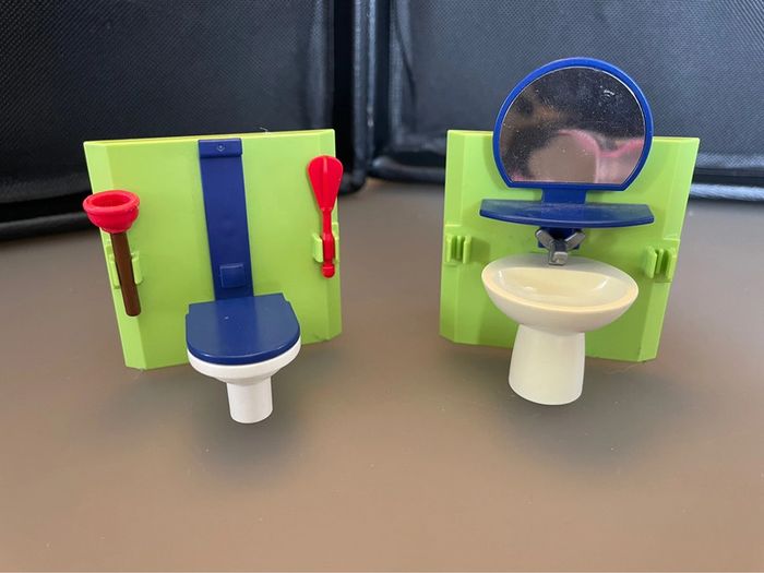 Playmobil sanitaire wc et lavabo vert et bleu