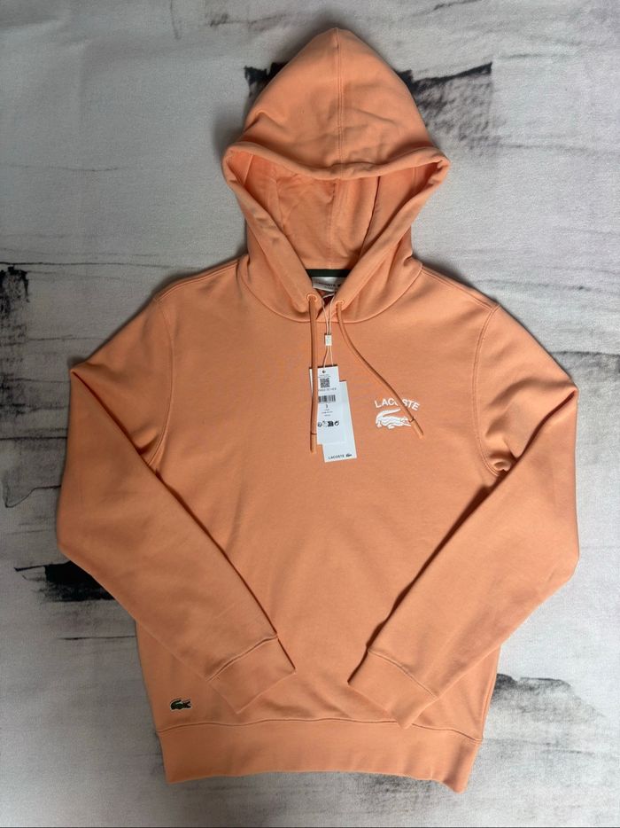 Sweat à capuche Lacoste saumon logo brodé blanc taille S neuf avec étiquette - photo numéro 4