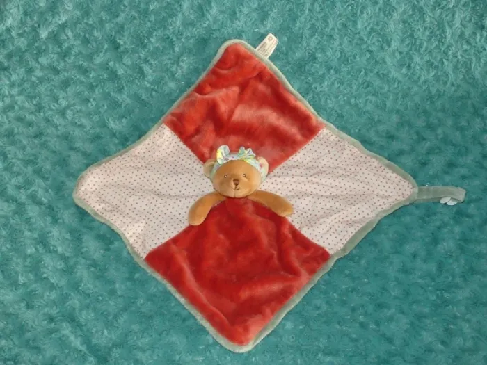 Doudou plat ours rouge vert bukowski  Happy Meli 🧸neuf