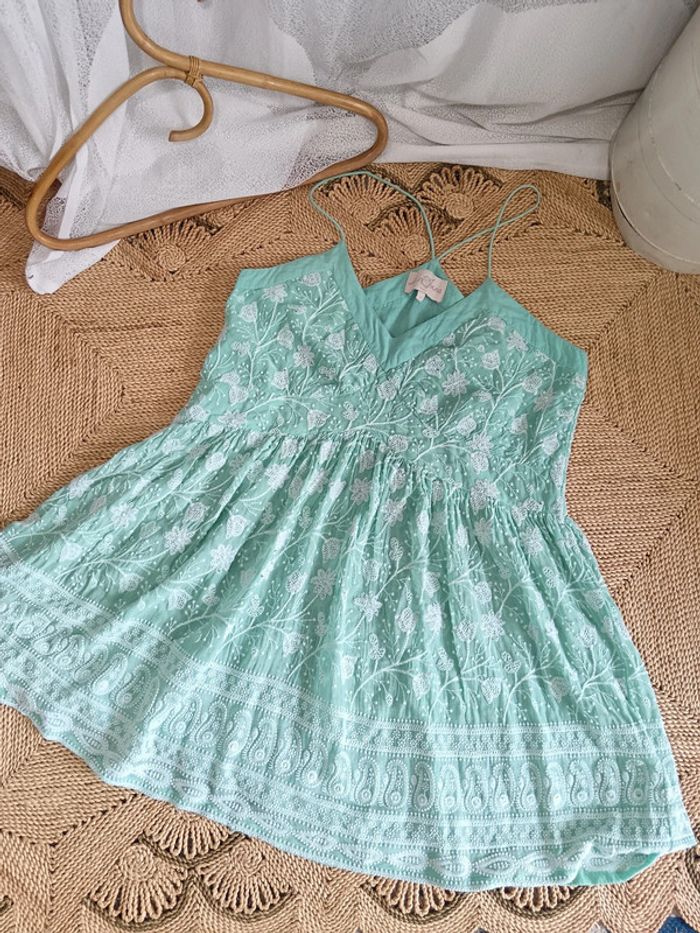 Miss June | tunique menthe et broderie blanche | t. 1