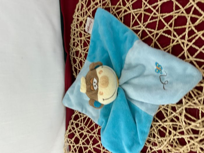 DOUDOU PLAT BENGY SINGE BLEU ECRU ORANGE PAPILLON COURONNE - photo numéro 2