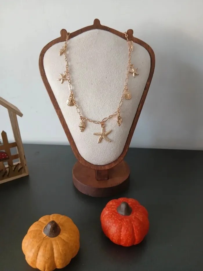 Collier étoile de mer acier inoxydable or doré coquillage porcelaine summer - photo numéro 5