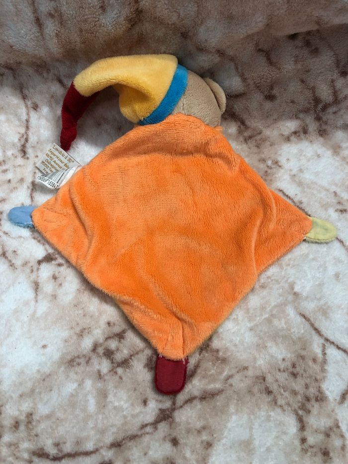 Doudou plat losange ours beige bleu orange bonnet Babynat BabyNat’ - photo numéro 2