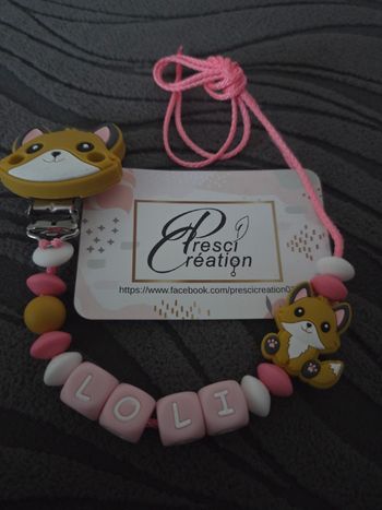 Attache tétine silicone renard fille 