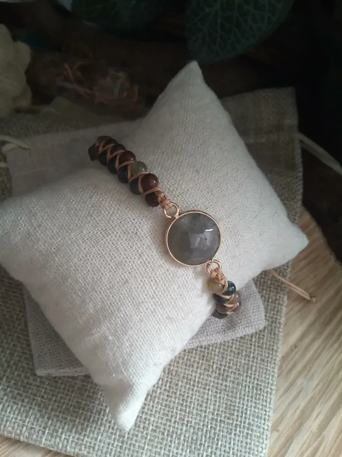 Bracelet bohème coton et pierres naturelles
