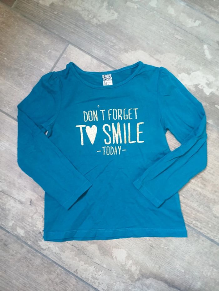 Tee shirt chemise manches longues Fille 5 ans Don't forget to smile today cœur Tao