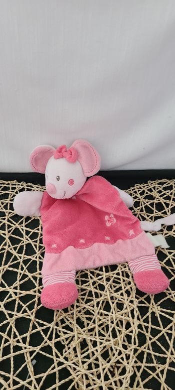 Doudou plat souris SIMBA TOYS rose gris fleur noeud Nicotoy