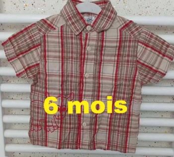 Chemise  manche  courte beige rouge  Tout  compte  Fait  Taille 6  mois