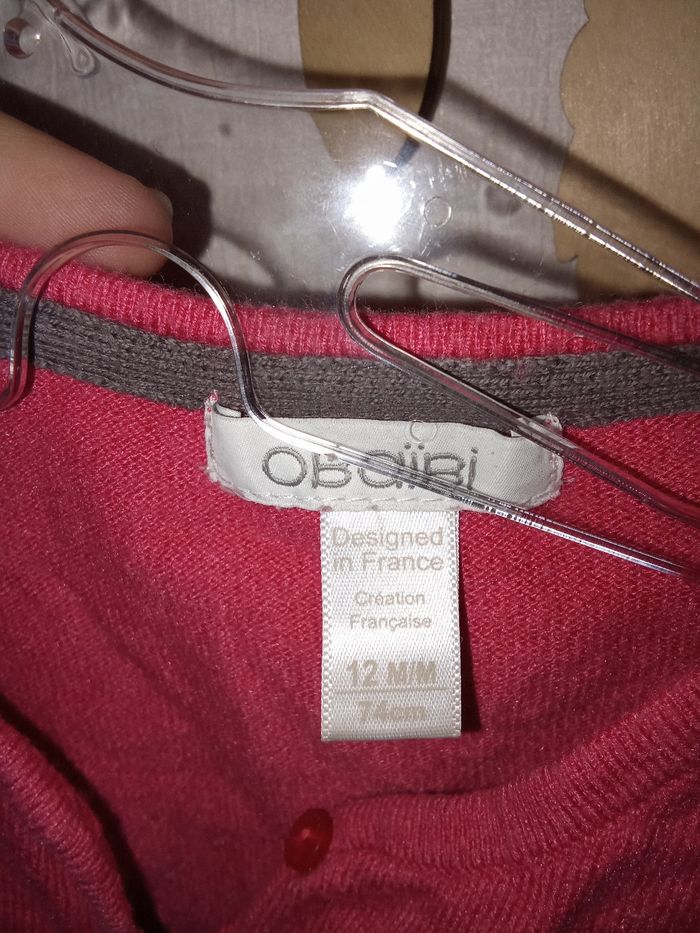 Lot de 2 hauts bébé fille obaibi ,12 mois gilet, pull rose - photo numéro 5