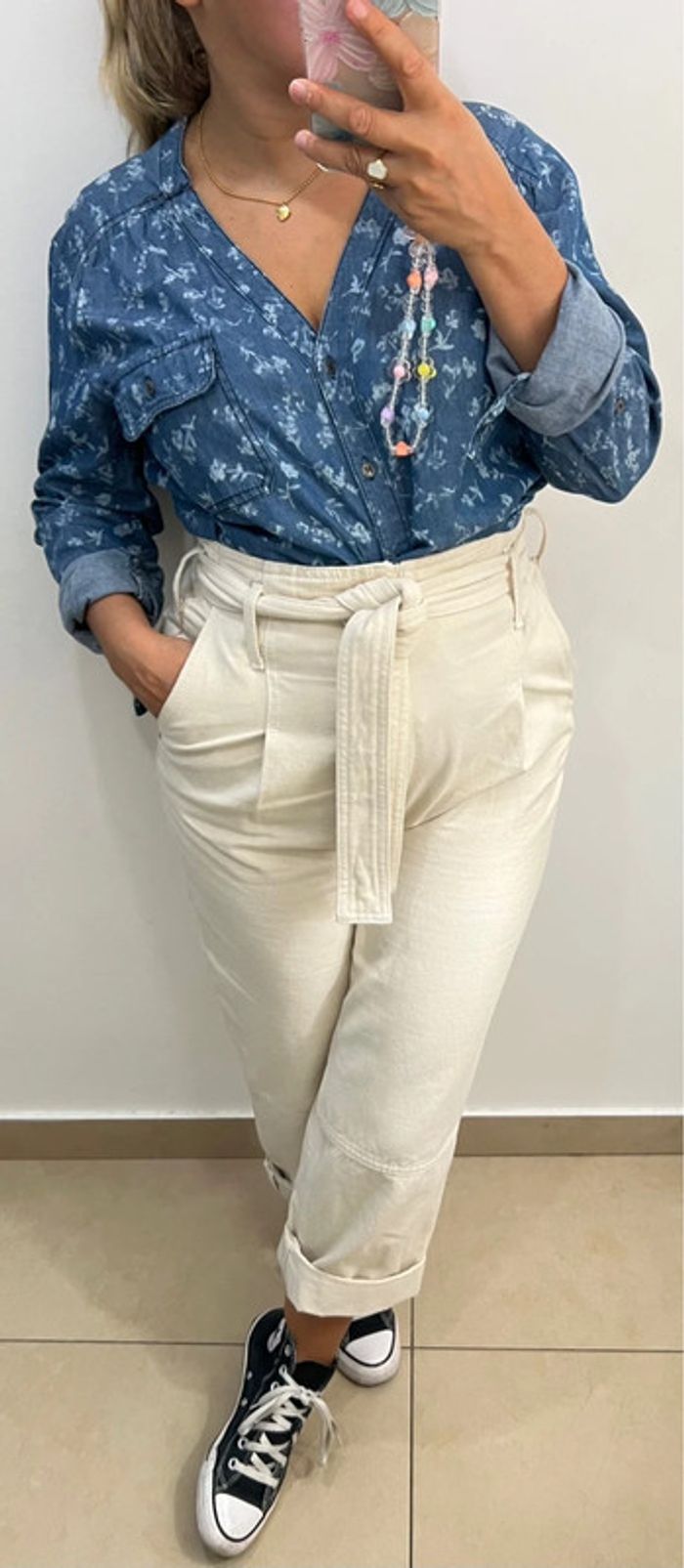Blouse En Jean Imprimée Fleurs Taille M - photo numéro 3