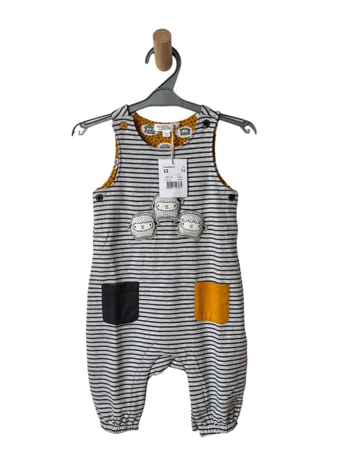 (NEUF) Salopette stretch rayée grise et jaune - DPAM 12 mois (74cm)