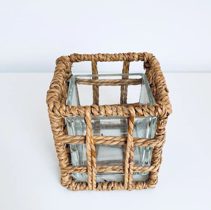 Photophore jute et verre - 10 cm x 10 cm