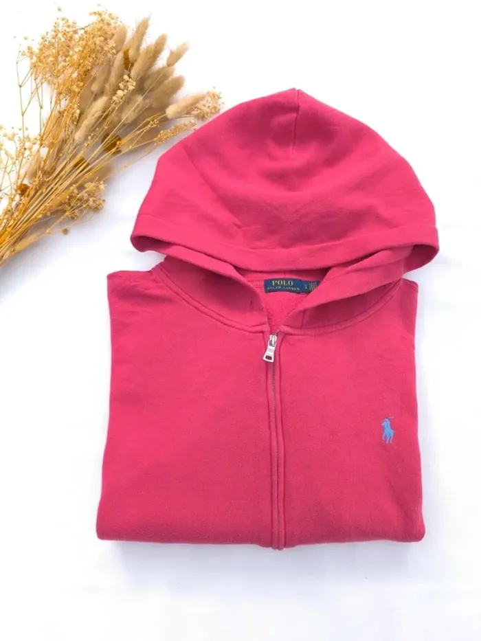 Sweat capuche homme zippé rose logo bleu clair Ralph Lauren taille L excellent état - photo numéro 2