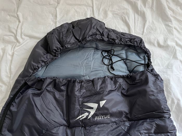 Sac de couchage à capuche gris anthracite et orange avec sac de rangement - photo numéro 3
