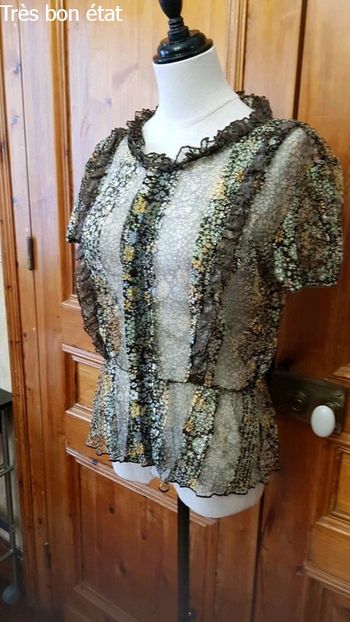 Chemisier voile marron vert et jaune