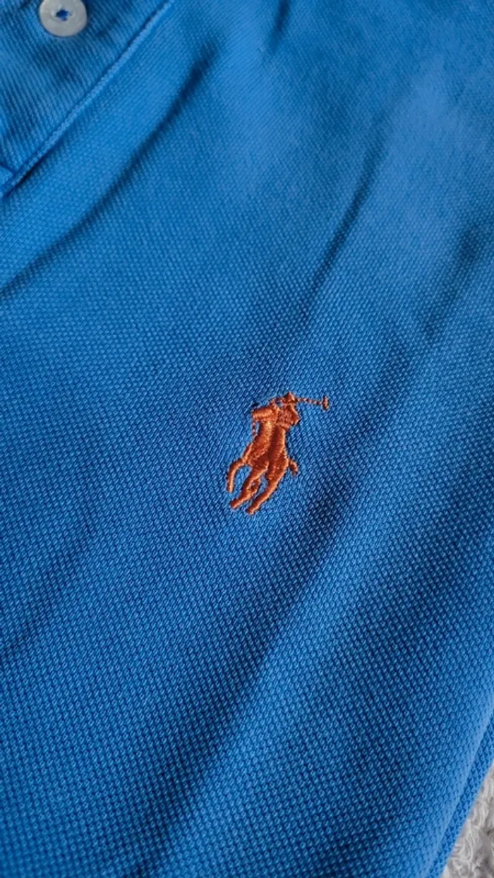 Polo ralph lauren bleu logo brodé orange taille M - photo numéro 6