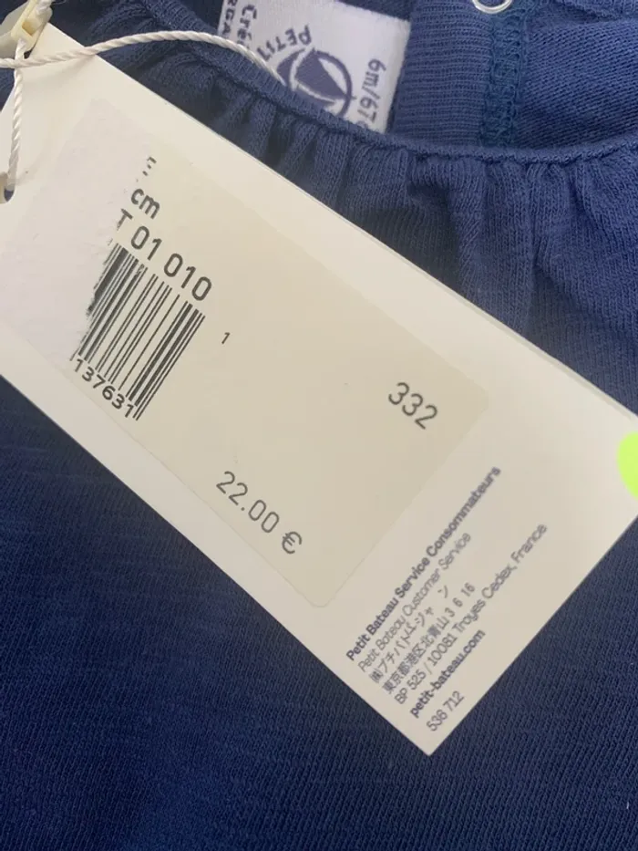 T-shirt bleu marine, col Claudine, Petit Bateau - photo numéro 3