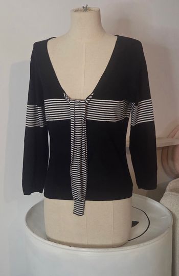PULL SINÉQUANONE NOIR & BLANC – MANCHES 3/4 – MAILLE EXTENSIBLE – 36 À 40