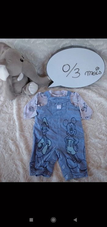 Ensemble (body manches longues+salopette) Garçon 0/3 mois Mickey Donald Disney Baby Primark