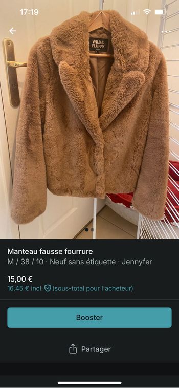 Manteau fausse fourrure marron
