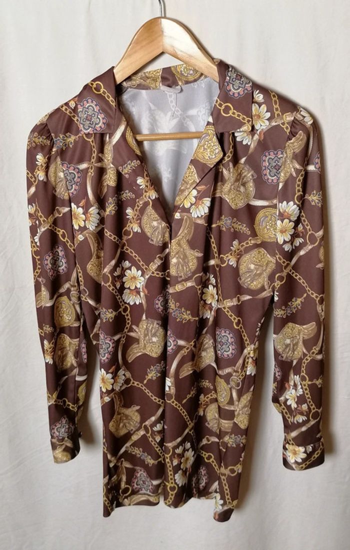 Chemisier bijoux marron doré Taille L Vintage - photo numéro 13