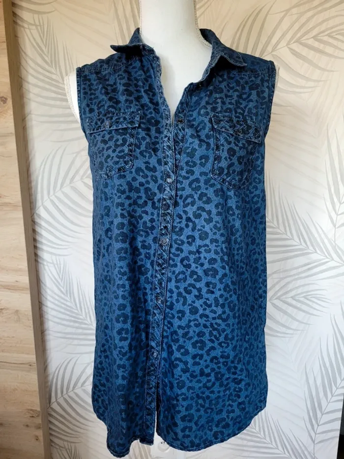 Chemise sans manche tacheté bleu marine - photo numéro 2