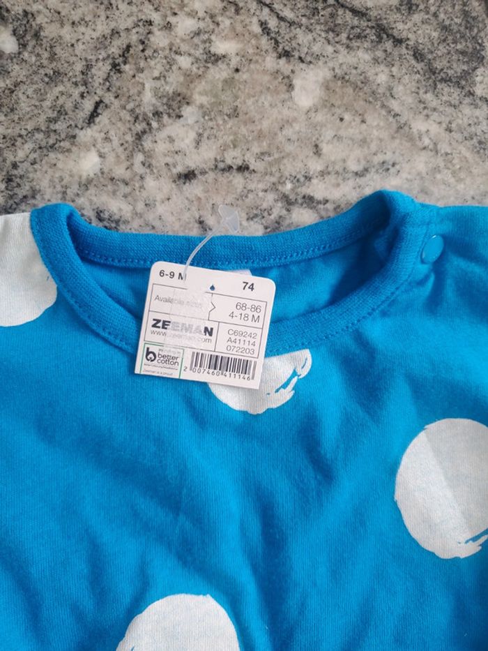 Robe manche longue bleu et blanche à pois 6 9 mois - photo numéro 2