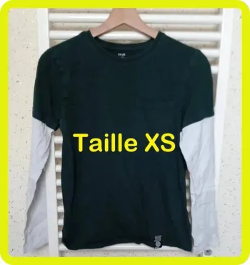 Tee shirt manche longue vert bouteille blanc Kiabi Taille XS