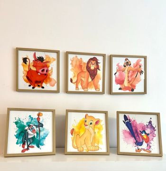 Lot de 6 tableaux deco chambre roi lion Disney