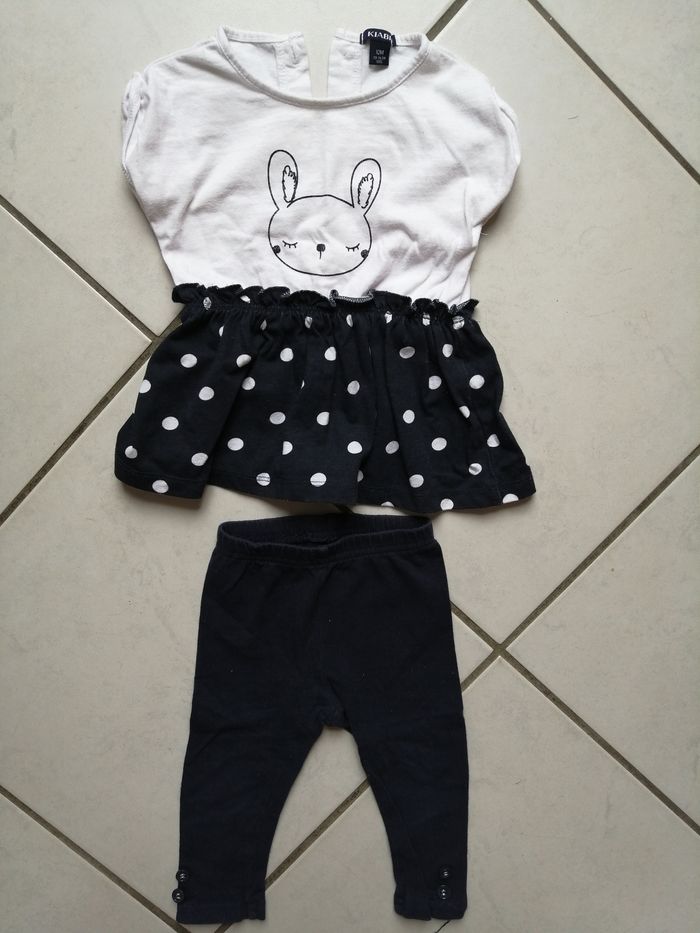 Ensemble fille 12 mois Kiabi bleu marine et blanc lapin