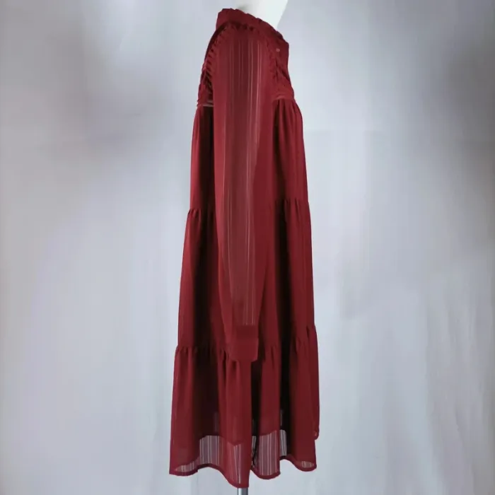 Robe courte à volant bordeaux haut plissée See U Soon manches longues col tunisien taille 36 A1084 - photo numéro 5