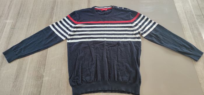 Pull homme XXL Tissaia bleu marine blanc rouge – 100 % coton – très bon état - photo numéro 4