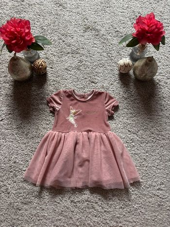 🌺Robe manche courte rose en velours avec tutu Disney La fée clochette Taille 3-6mois/68cm🌺