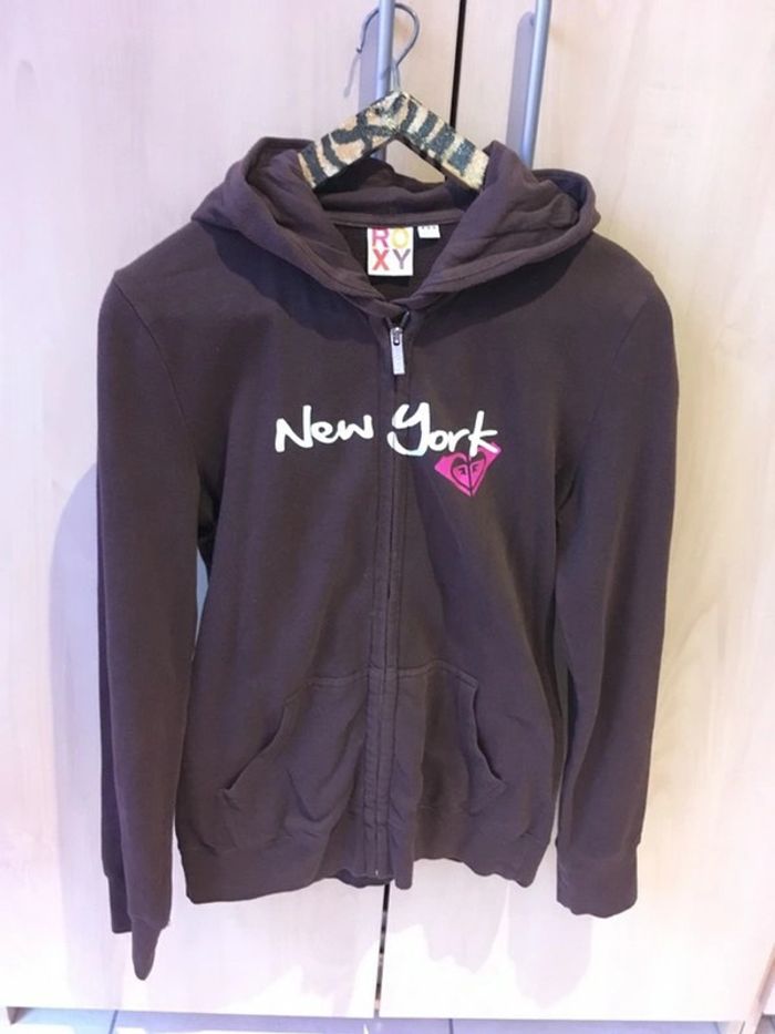 Sweat marron à capuche zippé de Roxy taille M 38