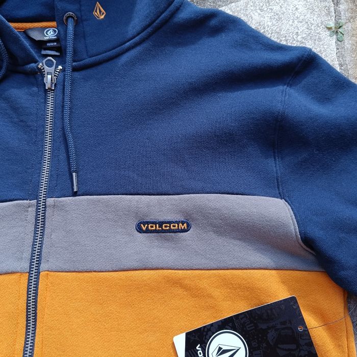 Veste Gilet Full Zip Volcom à capuche Neuf taille M Bleu marine Camel et Gris logo brodé - photo numéro 2