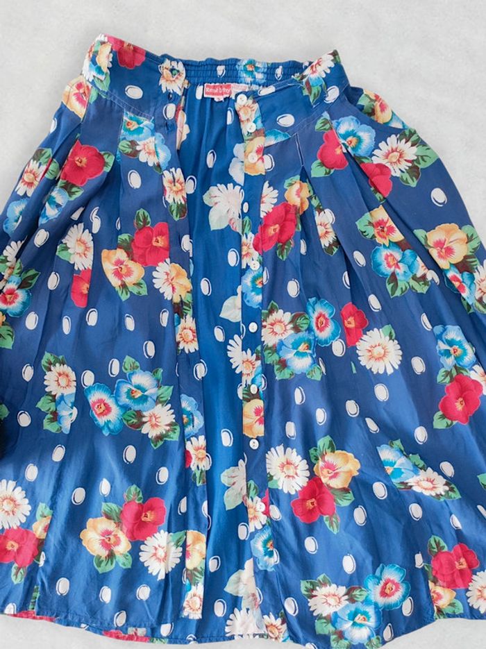 Jupe longue évasée bleu fleur multicolore vintage 70-80 / René Derhy - 34/XS à 36/S - photo numéro 10