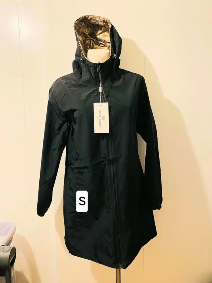 Manteau parka imperméable réversible long souple noire/doré léopard taille S