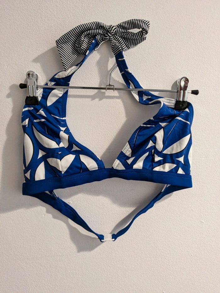 Maillot 2 pièces blanc et bleu M - photo numéro 2