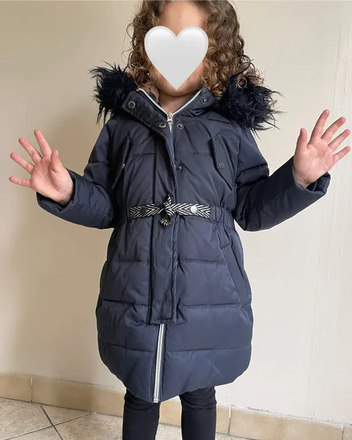 Manteau bleu marine à capuche et ceinture 4 ans - Catimini - photo numéro 4