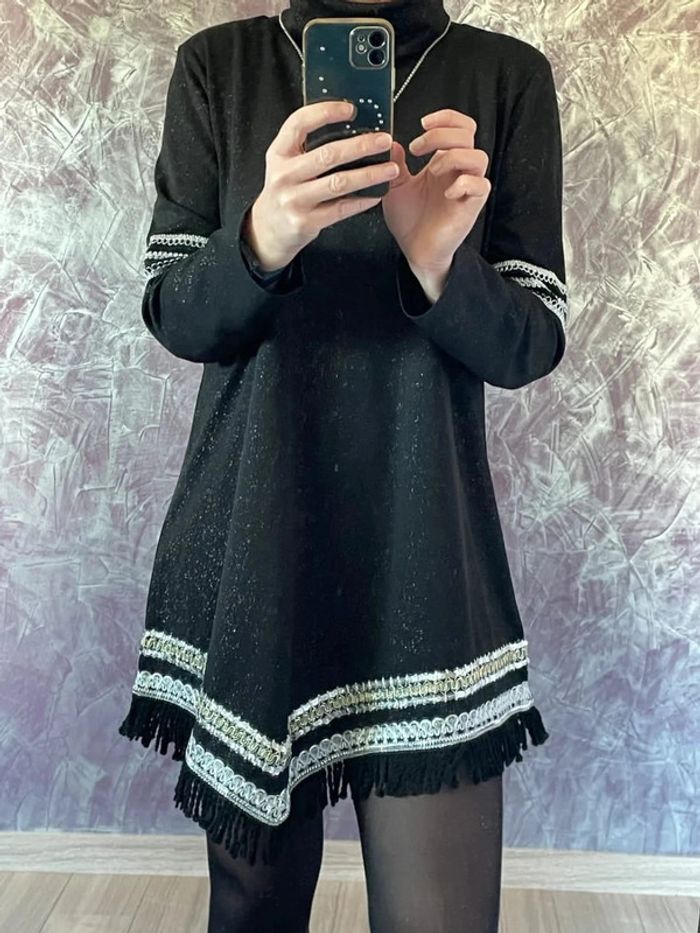 Robe tunique noire façon poncho splendide - photo numéro 4
