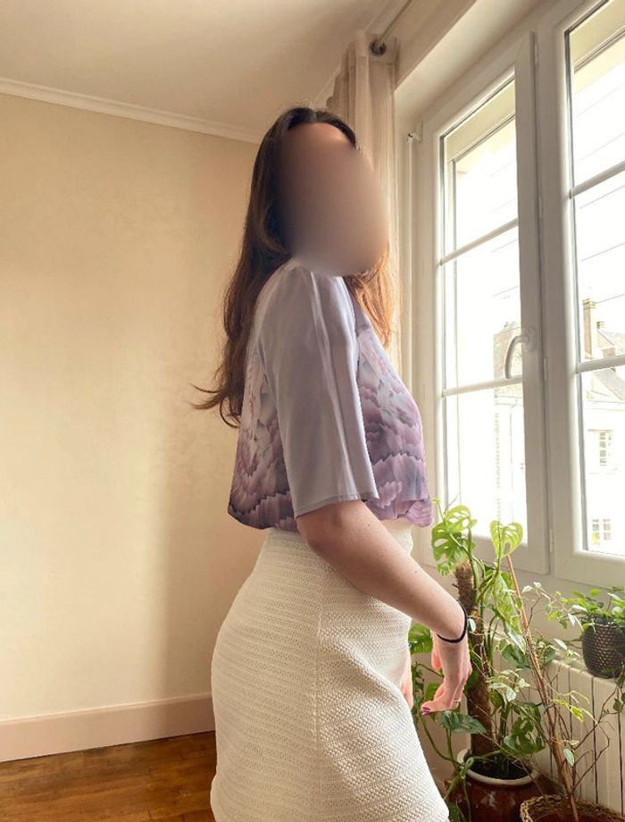 Top blouse manches courtes fluide violet parme lilas taille 38 - photo numéro 2