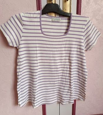 Tee-shirt " Stéréo Maman" rayé blanc  mauve