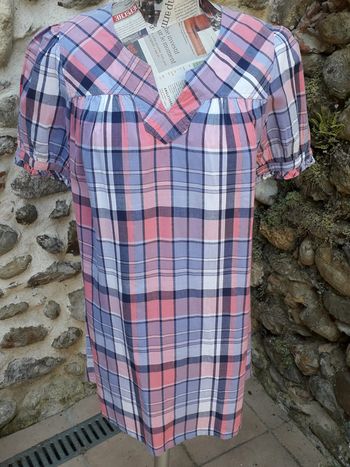 Robe écossaise rose et bleue en coton