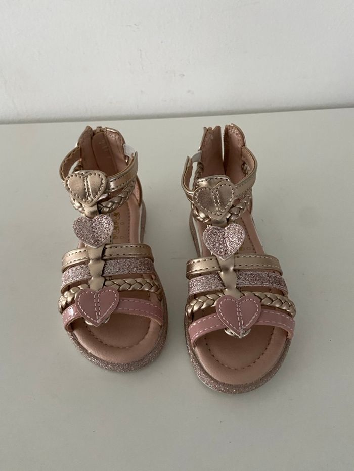 Sandales montantes enfant - Style gladiateur - Or rose / Paillettes - Pointure 23