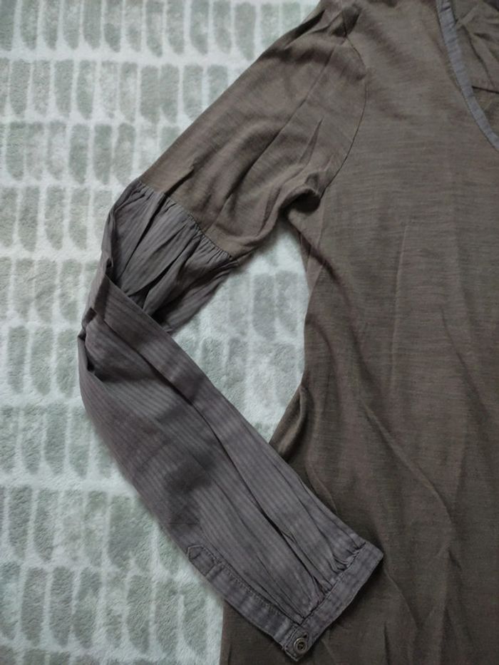 Tee-shirt blouse manches longues marron beige IKKS taille L 40 - photo numéro 3