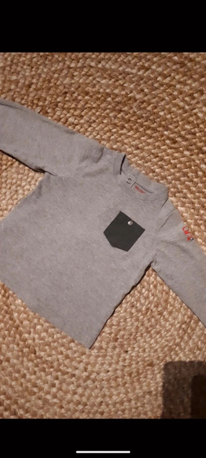 Tee shirt manches longues garçon gris chiné  - 6 mois - photo numéro 4